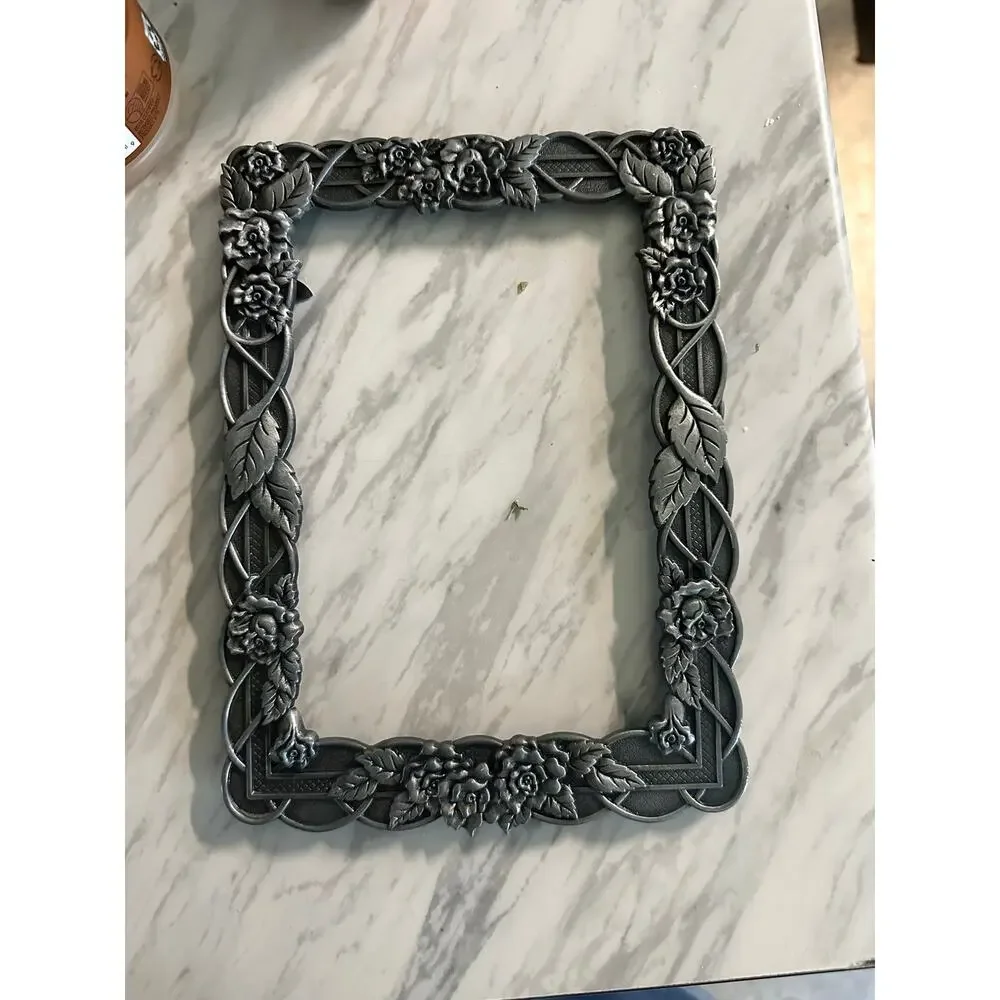 Metal Floral rose frame vintage art photo picture display silver French romantic